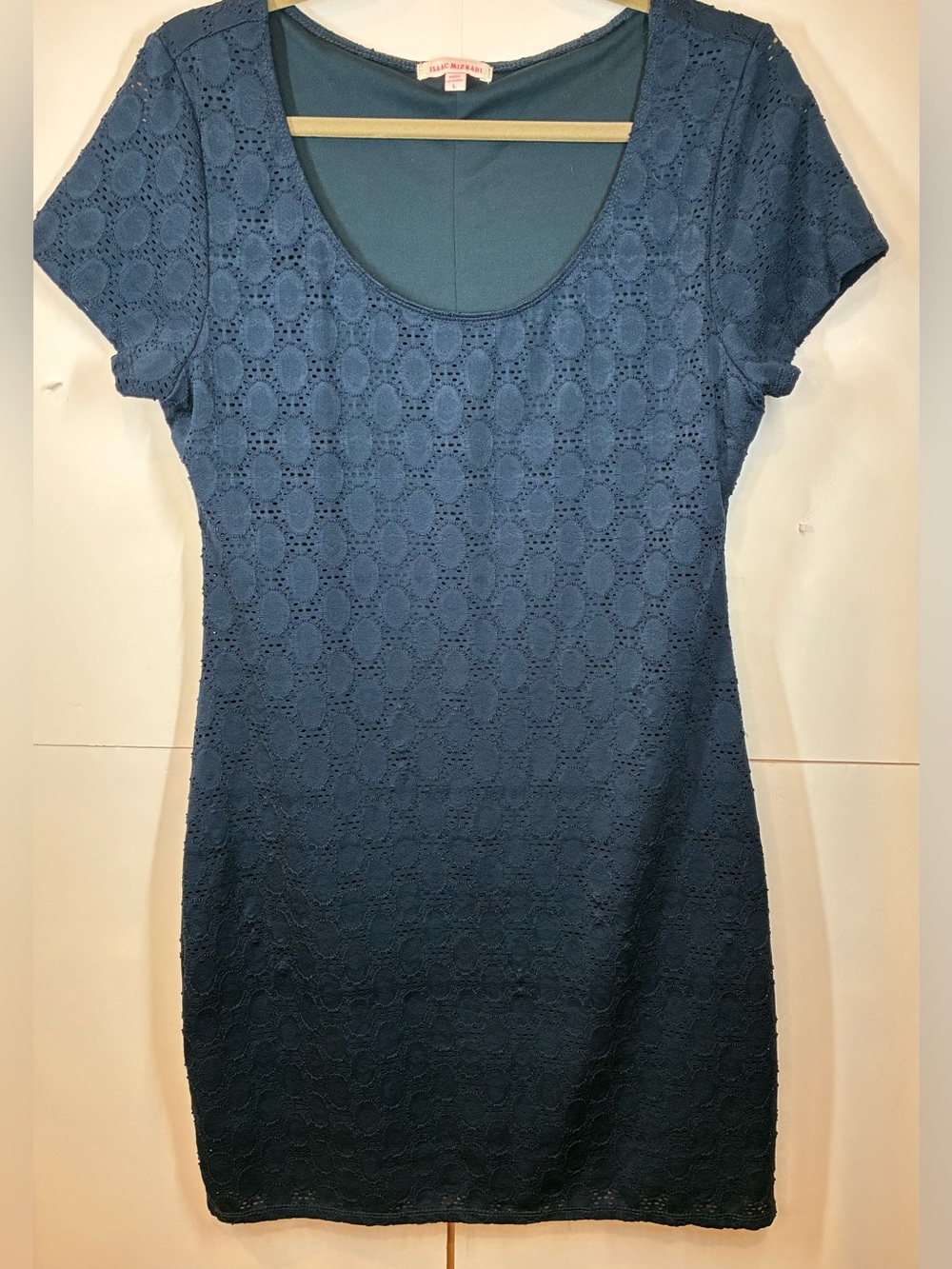 Isaac Mizrahi Navy Blue Eyelet Lace Sheath Dress Size Large